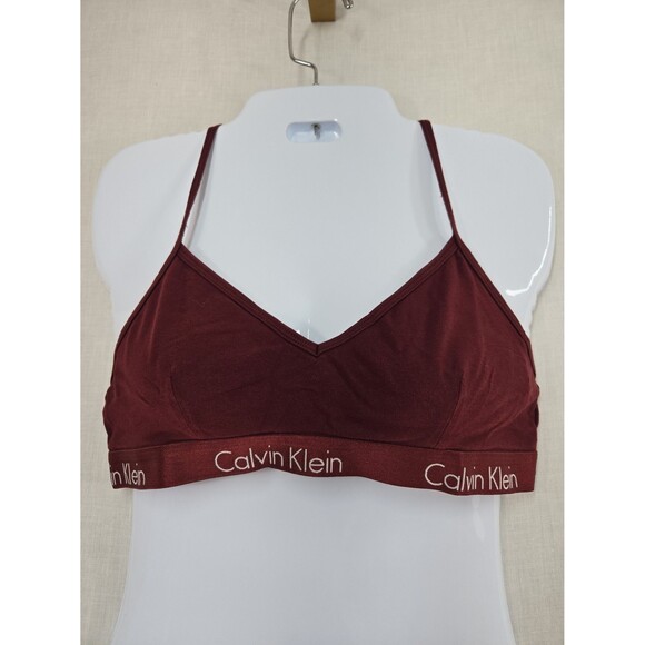 Calvin Klein Bralette Maroon Racerback Women's Large Cotton Blend Pull Over Bra - Picture 3 of 7